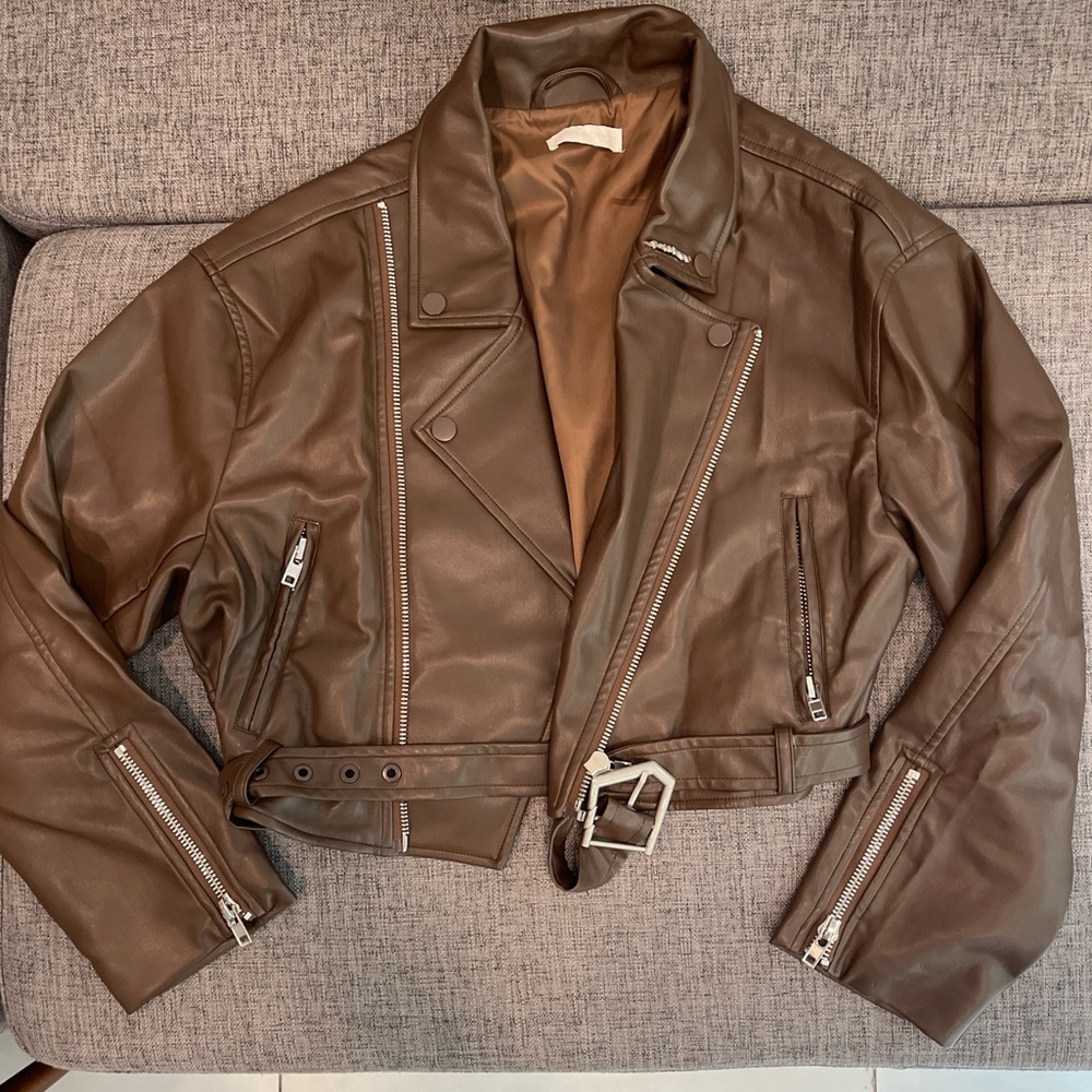 Brown leather jacket - image 2